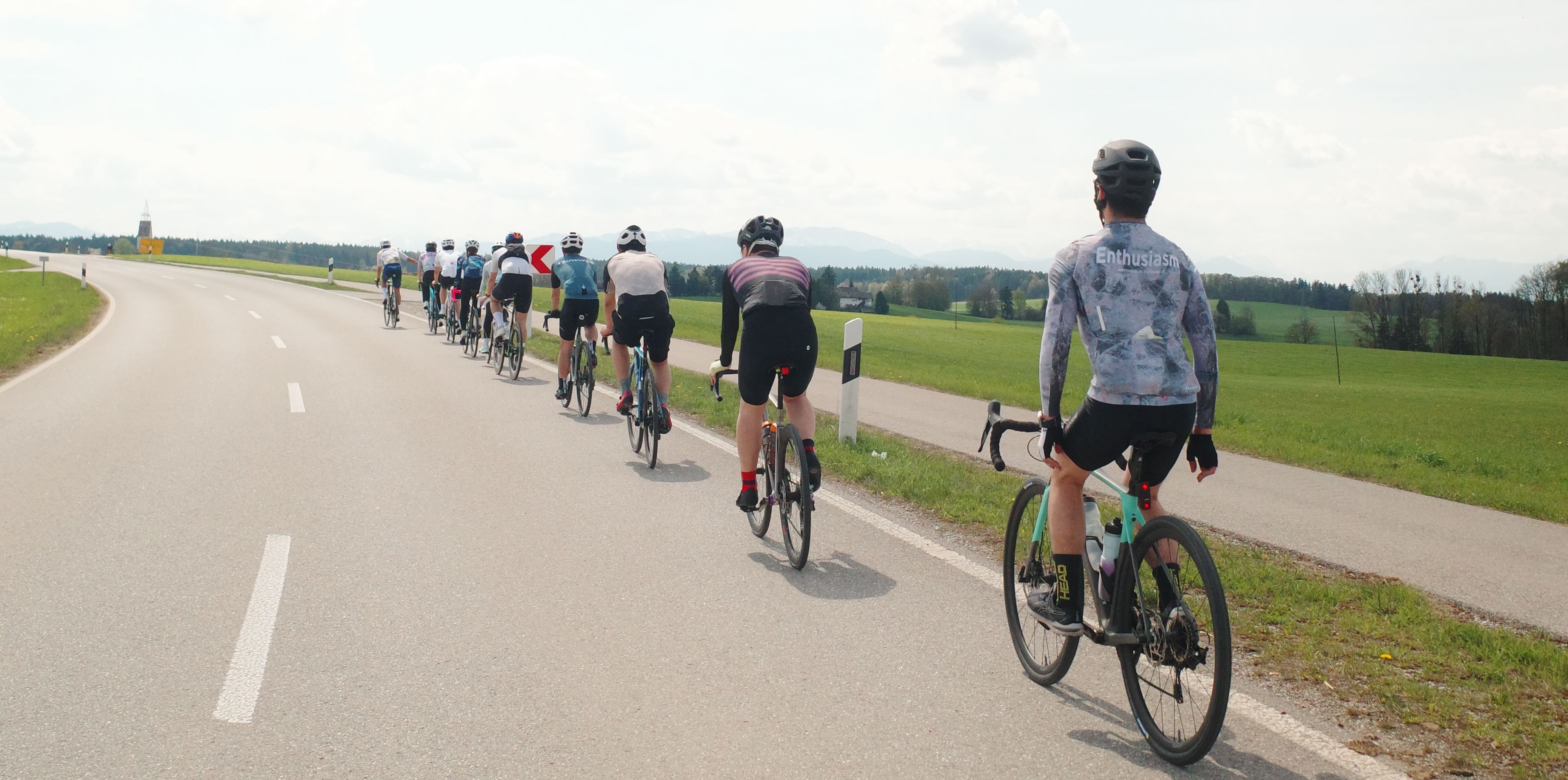 The peloton rolling through the Bavarian countryside